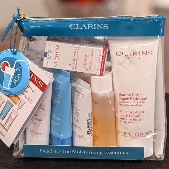 Clarins Travel Exclusive Head to Toe Moisturizing Essentials Set New in Pouch❤️